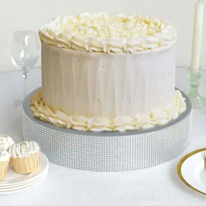 Metal Pedestal Cake Stand 16" Round Design with Rhinestones Silver - Cupcake Holder and Dessert Table Centerpiece