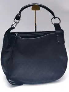 Pre-owned GUCCI Canvas Shoulder Bags Black Monogram Jacquard Tote Bag with Silver Hardware