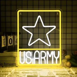 US Army Neon Sign, Military Star Flag LED Neon Light, Wall Hanging Decorative Neon Sign for Man Cave, Pub, Bedroom, Veteran Boys, Multipurpose USB Powered Plastic Neon Sign with Switch Control, No Battery Required, Led Neon Signs
