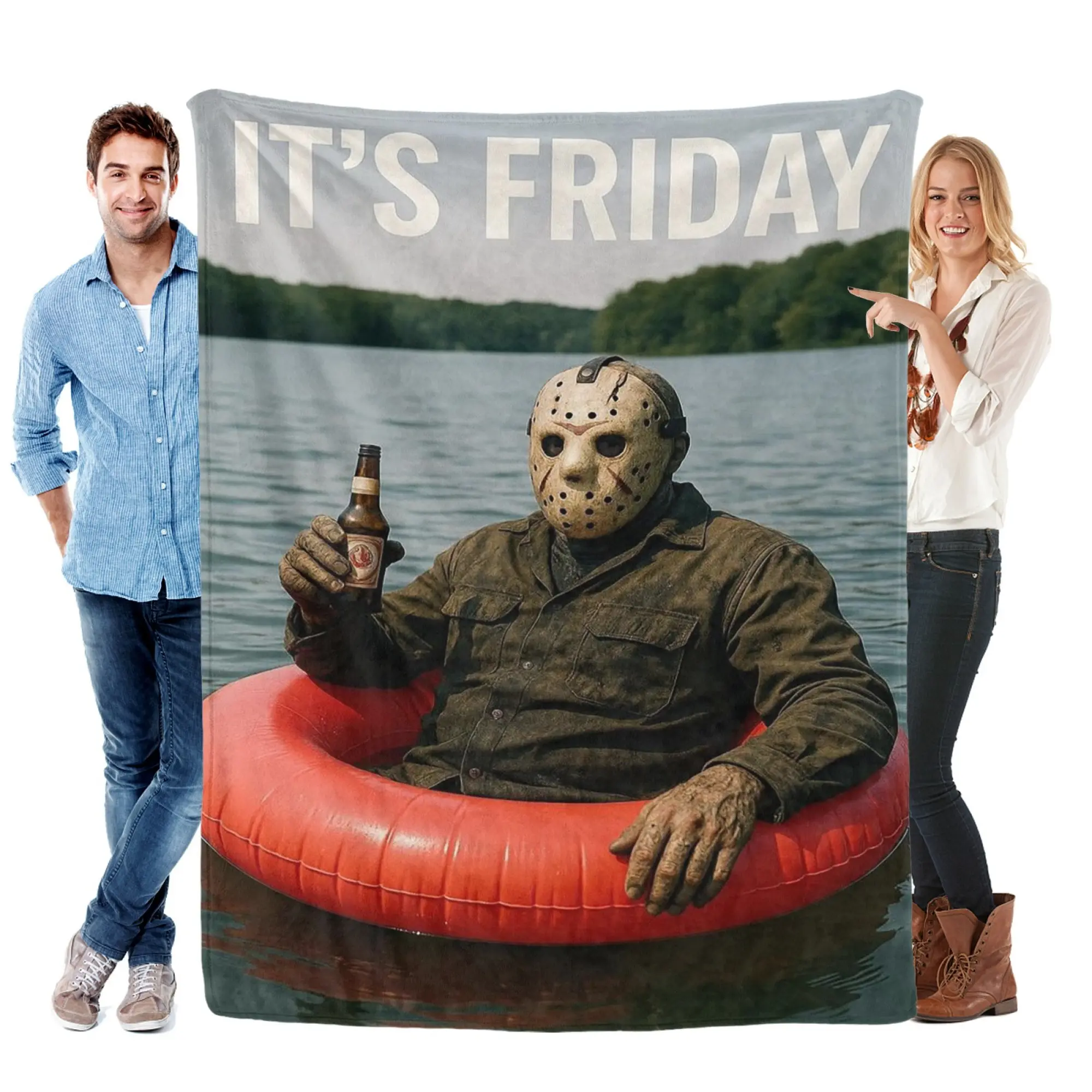 Jason Voorhees It's Friday Lake Beer Funny Flannel Throw Blanket, Ultra Soft Warm Fuzzy Plush Blanket for Couch Bed Sofa, All Season Cozy, Ideal Gift for Horror Movie Fans & Home Decor