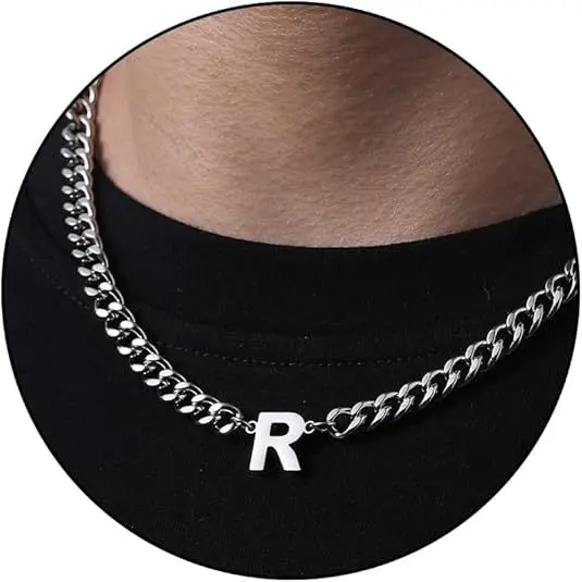 R letter necklace (steel color)