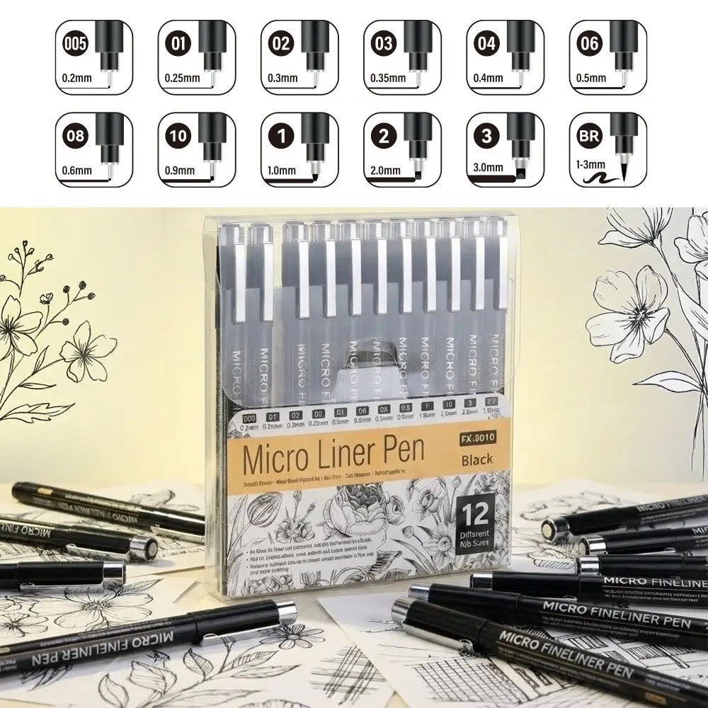 Fine Tip Pen Set of 12, Waterproof Ink, Artist Grade Archival Markers, Professional Sketching Pens, Premium Paint Pens, Ideal for Anime, Watercolor, Zen Drawing, Diy Painting Supplies, Artist Hand Drawn