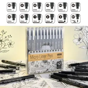 Fine Tip Pen Set of 12, Waterproof Ink, Artist Grade Archival Markers, Professional Sketching Pens, Ideal for Anime, Watercolor, Zen Drawing