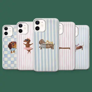 Funny Dachshund Dog Stripes Phone Case, Collage Protective Cover, Cute Animal Lover Protective Cover, iPhone 17 16 15 14 13 12, Samsung S25-S21 Aesthetic Girly Case, Gifts for Her Girlfriend Women