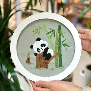 Panda embroidery painting kits for beginner-with thread,needle,round hoop,fabric,patter for wall decoration