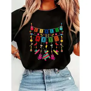 Cinco De Mayo Funny Mexican Fiesta 5 De Mayo T-Shirt Casual Graphic Print Round Neck Short Sleeve T-Shirt, Summer Top