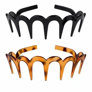2 Pack Zigzag Headbands for Women U-Shaped Hair Comb Headbands Non-Slip Slick-Back Hair Accessories Recycled Plastic Teeth Hairband for Everyday Styling & Workout (Black & Tortoise)