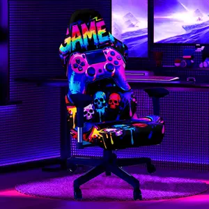 1Set Skeleton Colorful Game Machine Pattern UV Blacklight Reactive Glowing Computer Game Chair Cover, Milk Fiber Fabric With Elastic And Detachable Design That Is Machine Washable. Suitable For Office, Bedroom And Game Chair Decoration.