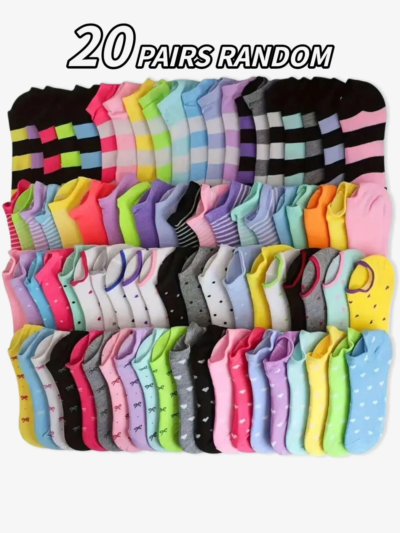Women's Heart & Striped & Bowknot Print Ankle Socks, Cute Textured Socks, Soft Breathable Fit Socks, Casual Style Comfy Candy Colored Socks for Daily Wear, Casual Stylish Socks