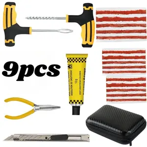 9-Piece Tire Repair Kit, Self-Sulfurizing Rubber Plug, Universal for Cars, Motorcycles, Bicycles, Emergency Flat Tire Fix Tool Set