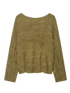 Women's One-Shoulder Long Sleeve Solid Color Casual Loose Knit Pullover Sweater, Spring & Fall Fashion, Moderate Fabric Thickness