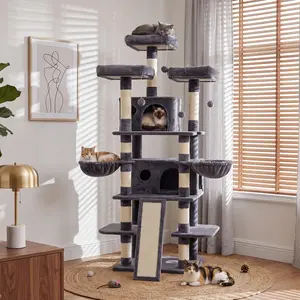 NAVINE 68 Inches Multi-Level Big Cat Tree, Multi-Level Cat Tower for Indoor Cats, Cat Trees and Towers for Large Cats with Sisal Scratching Posts/Cat Hanging Basket&Cat Hair Brush/Big Cat Condo/Plush Perch