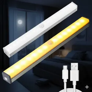 USB Motion Sensor Magnetic LED Light Strip with Dimmer, Long Battery Life, Bright Adjustable Energy-Saving Night Light. No Drill Easy Installation for Closet, Stairs, Kitchen Cabinet, Garden, Eco-Friendly Home Lighting.