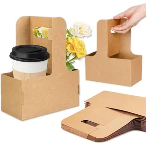 2 Cup Drink Carrier with Handle: 20 count Disposable Cardboard Coffee Cup Holder,  Paperboard Coffee Carrier for Hot Cold Drinks, Take Out Cup Carriers to Go Drinks Cup Holder  Delivery (20PCs)
