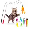 PESHOGAK Interactive Kitten Wand - Retractable, Animal Print, Universal Fit, Reusable Feather Refills, Nylon Teaser, 0.22lb, 10*15*1in, Feather Pattern Toy for Indoor Cats to Chase and Exercise
