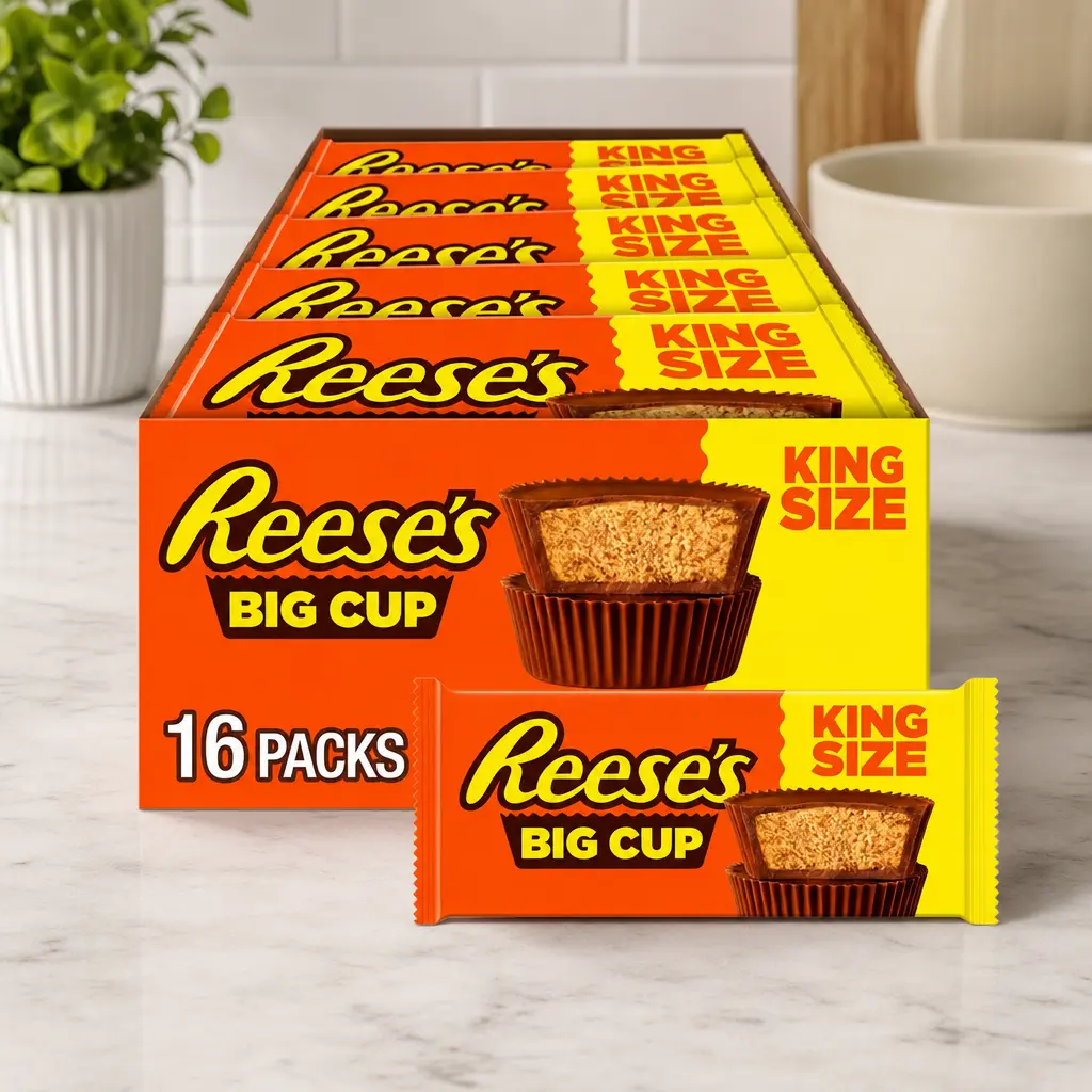 REESE'S Big Cup Milk Chocolate Peanut Butter Cups, 2.8 oz - King Size, Individually Wrapped Candy Packs