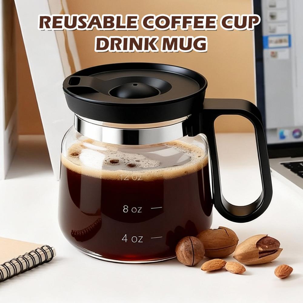 16oz Glass Coffee Mug with Lid, Creative Coffee Pot Shape Cup, Heat Resistant Clear Drinking Glass for Coffee, Tea, Milk, Hot & Cold Beverages