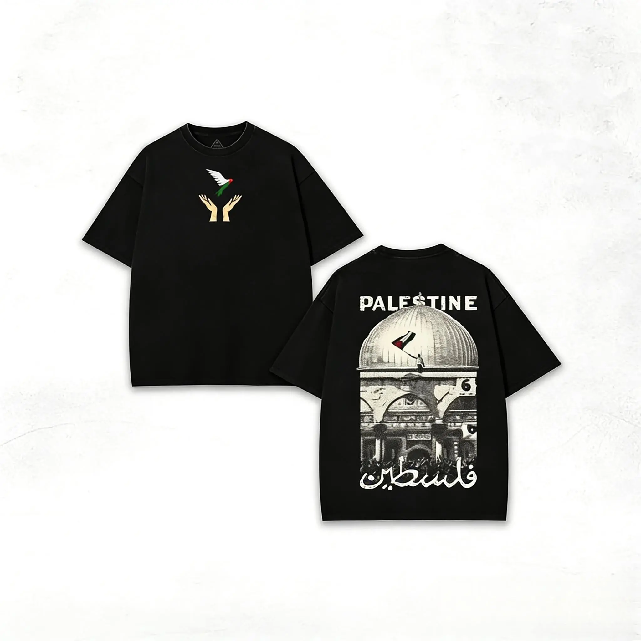 Women's Palestine Freedom Cotton T-Shirt - Double-Sided Hope & Solidarity Graphic, Classic Casual Round Neck Fabric, Streetwear Limited Drop Top, Shortsleeve, Simple