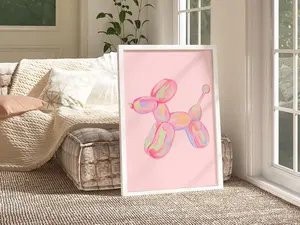 Pink Balloon Dog Printable Wall Poster, Preppy Pink Poster, Bedroom Decor Teens