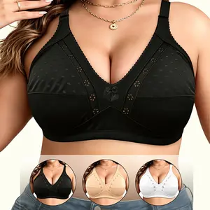 6 Pack Plus Size Women's Elegant Front Bow Bra No Underwire Large Size Breathable Bras Plus Cute Full Coverage Polka Dot Bra Fit For All Season Wear Day Everyday Style Vneck Basic Bohemian Minimalist