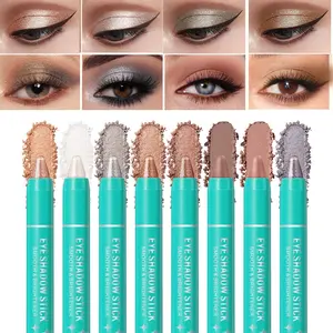 QIUFSSE 8 Pcs Green Shimmer Eye Shadow Sticks, Highly Pigmented & Blendable, Long Lasting, Cruelty Free, Non-Sticky Creamy Eyeshadow Set Glitter Palette Glam Pack Glitter