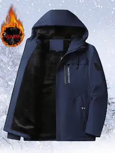 Fashionable Casual Winter Men's Fleece-Lined Hooded Jacket, Cold-Weather Apparel, Seasonal Style, Trendy Coat, Durable Fabric, Casual Outerwear, Everyday Wear