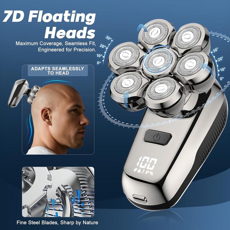 WAEN Head Shaver for Bald Men, Coklean 1400mAh Detachable Electric Shavers Rechargeable Rotary Shaver with LED Display & 8500RPM Motor IPX6 Waterproof Dry/Wet Electric Razor, Gift for Dad Husband