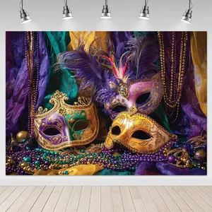 8x6ft Mardi Gras Backdrop Carnival Masquerade Ball Photography Background Decorations Colorful Glitter Mask Festival Party Photo Prop Supplies
