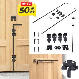 2PCS 24/36 Inch A Heavy-Duty Black Metal Gate Lock with a Rattan Latch Bolt, Suitable for Floor Latches on Wooden, PVC, And Vinyl Fence Gates, Securing The Gate to The Ground in Black NEW