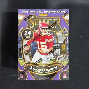 Break #1 2025 PYT, 1 Mosaic Costco Bundle, 1 Select Mega, 1 Optic Mega, 1 Prizm Mega, 1 Phoenix Blaster, 1 Select Blaster, 2 Prizm Blasters, 2 Donruss Tins. NFL Trading Cards