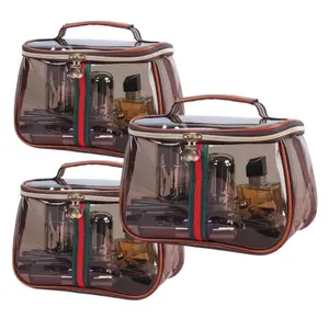 New Retro Vanity Bag,Ladies Travle Storage Case,Large Capacity Makeup Organizer,Clear Tote Bag with Zipper for Women(Brown)