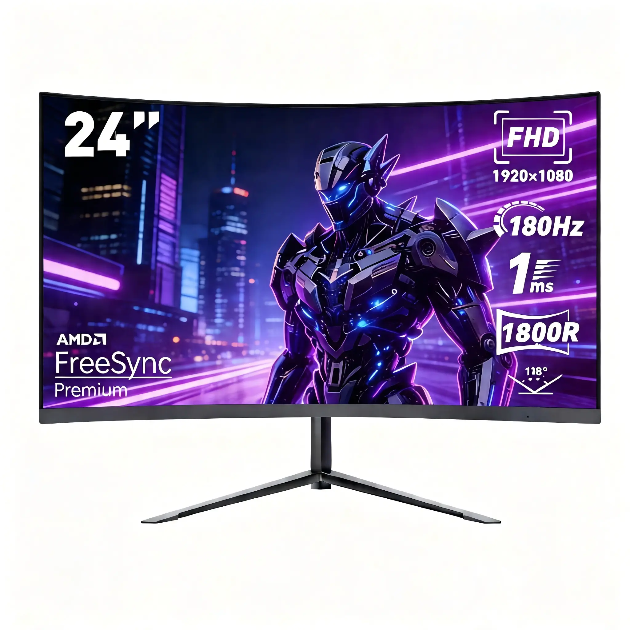 24-Inch New Curved FHD IPS Gaming Monitor, 180Hz Refresh Rate, 1ms Response Time, FreeSync Tear-Free, Ideal for PS5, Xbox Gaming Setups