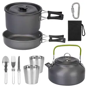 12-Piece Camping Cookset – Compact Pot, Pan & Kettle