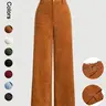 Women's Plain Pocket Button Front Wide Leg Pants, Casual High Waist Trousers for Daily Wear, Ladies Bottoms for All Seasons, Baggy Pants, Everyday