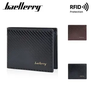 Baellerry Carbon Fiber Men Wallets New Simple Short Card Holder Male Purses Zipper Coin Bag Photo Holder Wallet For Boys
