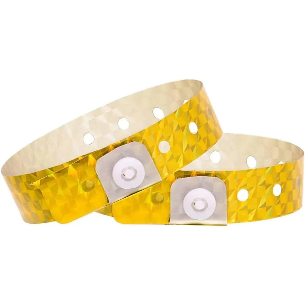 Holographic Gold Plastic Wristbands - 100-Pack Festive Wristbands for Party Events