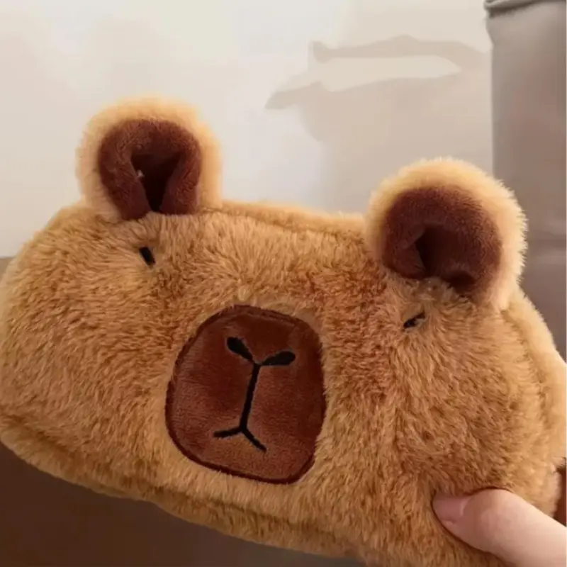 Large Capacity Capybara Plush Soft Texture Pencil Case, School Supplies, Soft Portable Pencil and Cosmetics Storage Box, Organize Essentials, Cute Animal Design Ideal Birthday Gift for Stationery Lovers