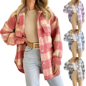 Women's Plaid Wool Coat Thick Woolen Jacket