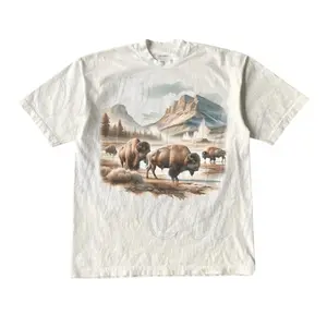 Vintage Bison Roaming A Geyser Basin Wilderness 90s Shirt, Retro Bull Buffalo Mountain Farmer Outfit, Boho Unisex Adult Nature Shirt Cotton Casual