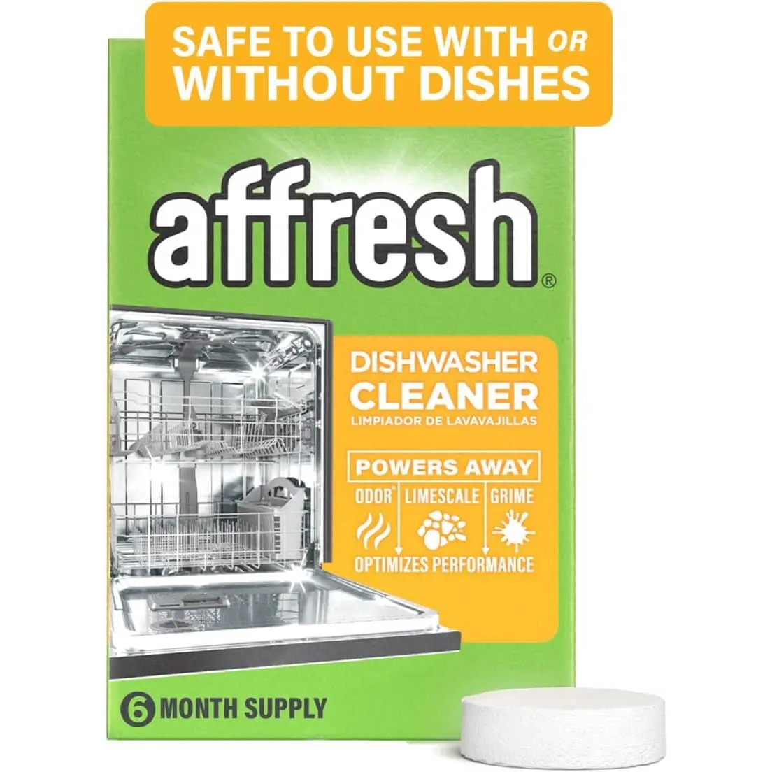 Affresh Natural Lemon Lime Septic Safe Dishwasher Cleaner Tablets - Removes Odor-Causing Bacteria, Limescale, Mineral Deposits, Grime from Pump, Tub, Hoses, 6 Count, 6-Month Supply