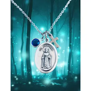 Personalized Saint Dymphna Necklace Stainless Steel Birthstone Jewelry Catholic Medal Trendy Inspirational Gift for Her