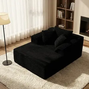 Modern Oversized Plush Corduroy Armless Lounge Chair - Single Indoor Living Room Furniture with Cloud Armrests, Backrest, Throw Pillows, Deep Sitting, Modular Boneless Sectional Design
