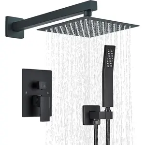 Shower Faucet Matte Black Shower System with 8 Inches Rain Shower  and Handheld  Bathroom Luxury Rain Shower Faucet Set Complete Wall Mounted