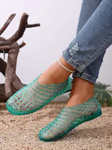 Women's Transparent Hollow Out Jelly Sandals Ballet Flats, Elegant Comfortable Lightweight Outdoor Beach Shoes, Summer Round Toe Casual Footwear