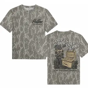 Good Dogs, And Cold Cans Camo Shirt – Unisex Outdoor Tee in Bottomland Camo, Breathable Cotton for All-Day Comfort