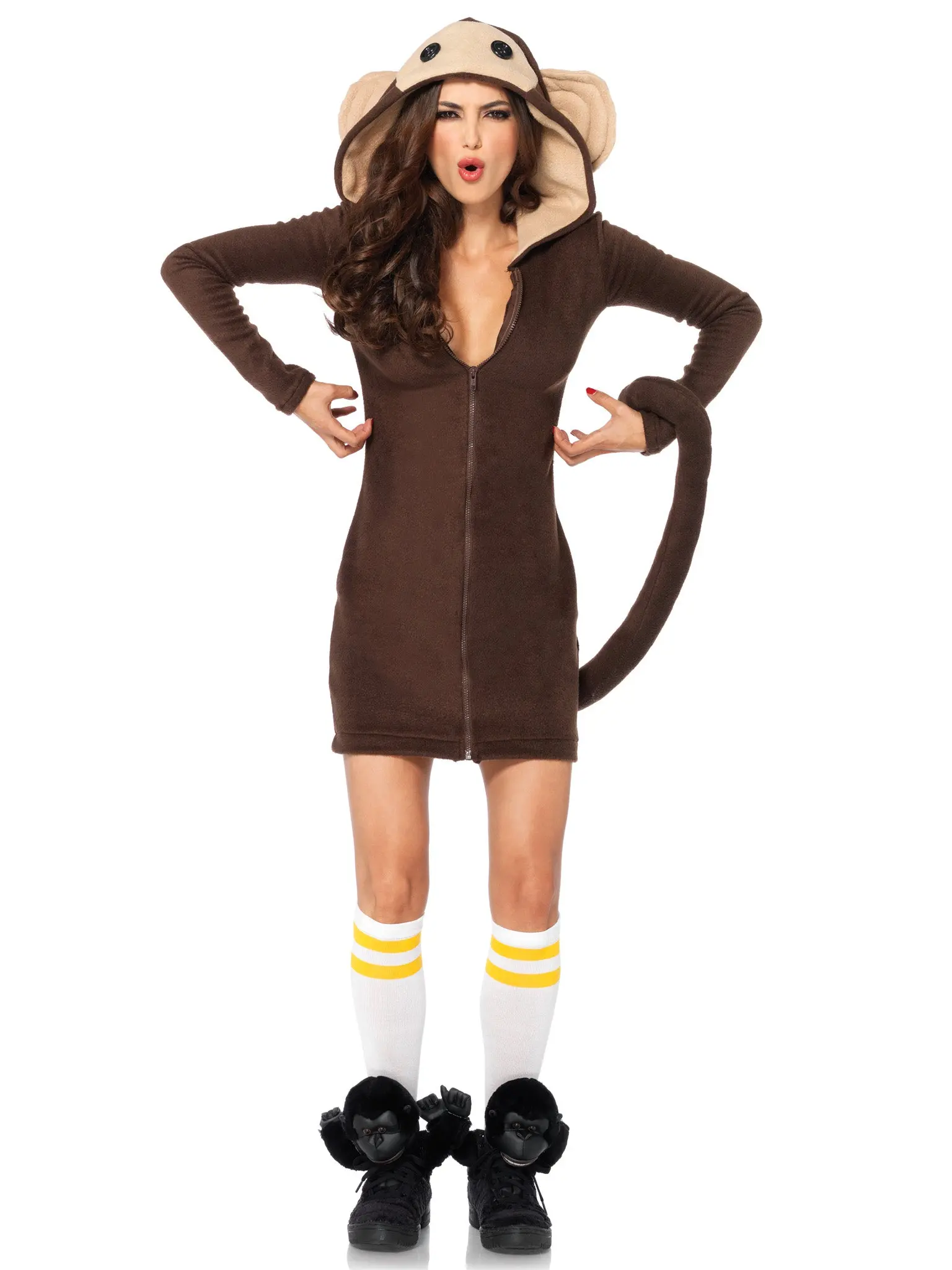 Leg Avenue Women's Cozy Monkey Halloween Costume - Casual Character Style, Easy Wear, Funny Face Hood Design, Halloween Costume Women
