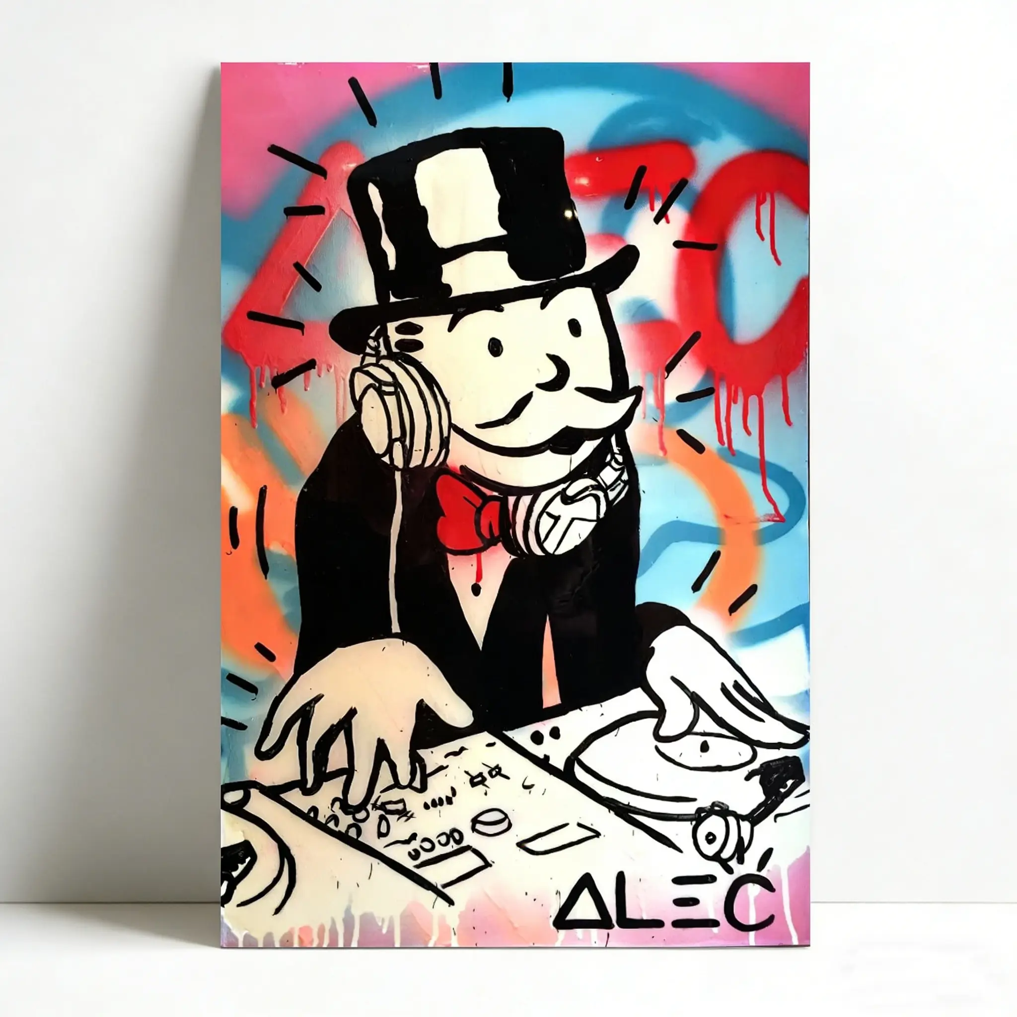 Classic Cartoon Graffiti Canvas Painting ALEC Monopoly Time Is Money Poster for Home Living Room Office Wall Picture Decor Eco-Friendly Material Fade-Resistant UV-Protected Artistic Decoration Art Illustrations Abstract Face Design