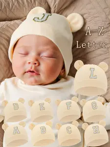 Personalized A-Z Initial 0-3W Newborn Beanie Personalized Initial Bear Ear Ultra Soft Unisex Hospital Discharge Baby Gift Customizable Initials Perfect Gift