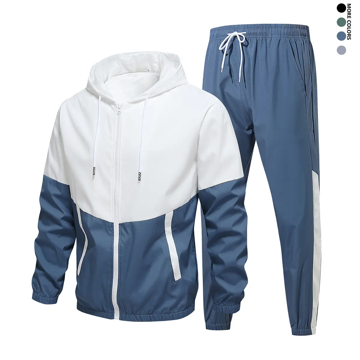 Men's 2-Piece Colorblock Tracksuit Set - Hooded Long Sleeve Polyester Pullover & Hooded Joggers with Pockets, Breathable Sports Workout Activewear