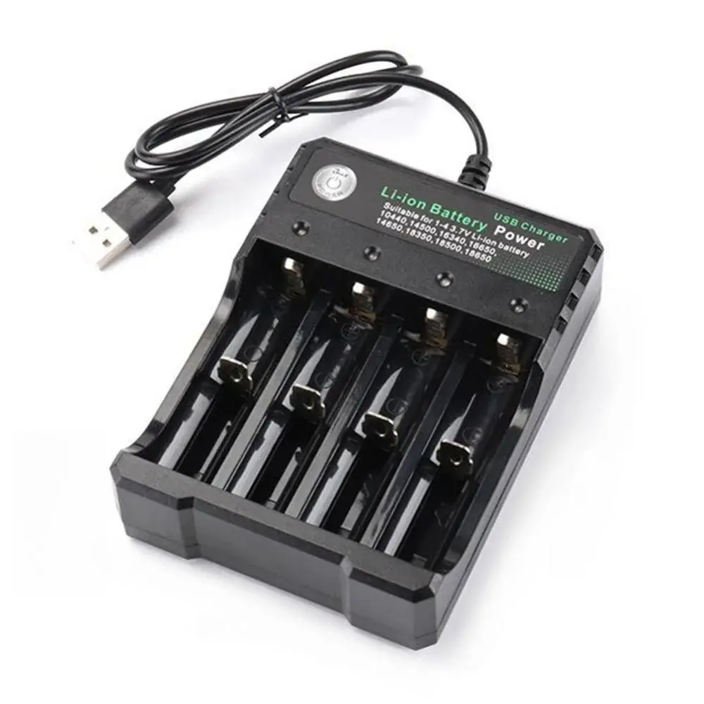 18650 Battery Charger Station - 1/2/4-Slot AC 110V-220V Dual Charging Station with 2 Ports (USB Power Port), Black, for 3.7V Rechargeable Lithium Batteries, Mobile Phone Accessory